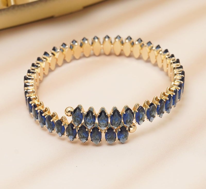 Wovanoo Rhinestone Cuff Bracelet Cubic Zirconia Tennis Bracelets Open Adjustable Elastic Bangle for Women - Image 5